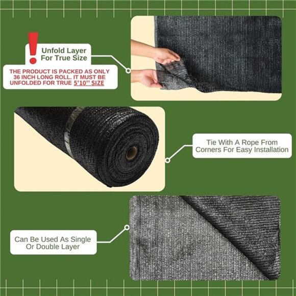 5'10" x 100 ft 60% Shade Cloth Roll for covering Garden, Greenhouse,Patio,Canopy - Picture 5 of 7